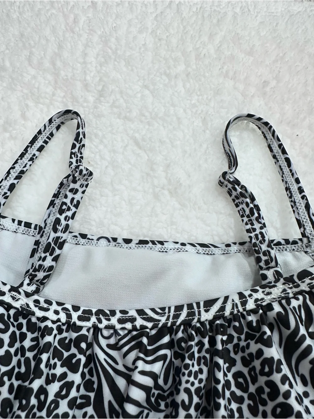 Girl’s Calvin Klein Black & White Animal Print Ruffle Bikini Set